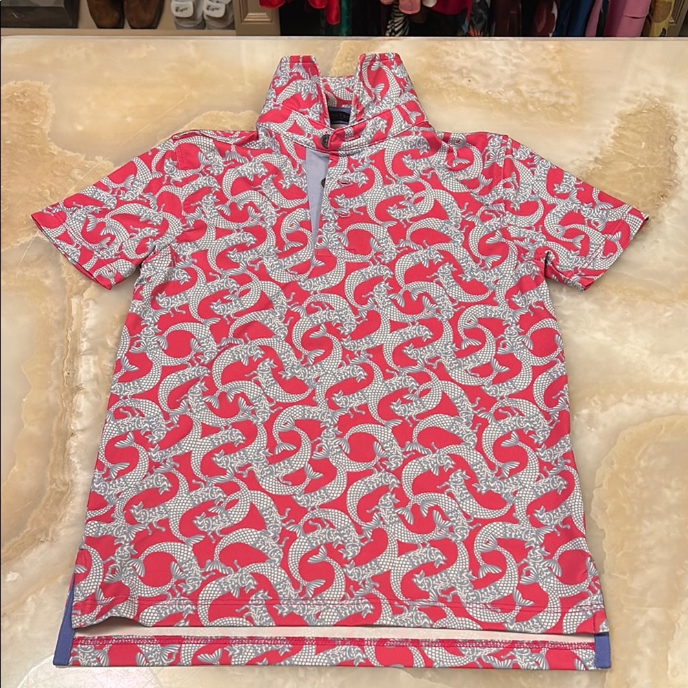 Pink and White Patterned Polo Shirt